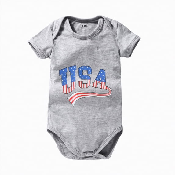 dmqupv Romper for Baby Boy 4th of July Baby Boy Girl Outfits Toddler Baseball Outfit Newborn Romper Infant Jumpsuit American Flag Clothes Grey,6-12 Months