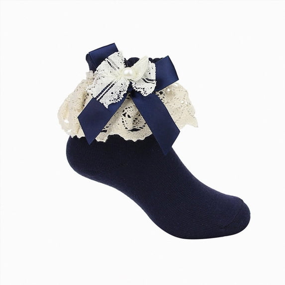 dmqupv Ruffle Socks Toddler Baby Socks Toddler Socks Floor Socks Lace Socks with Ripple Cuffs and Ruffle Socks for Toddler Girls Navy,5-6 Years