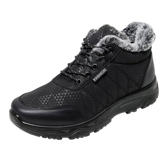 dmqupv Shoes Man Flat Toe Lace Up Winter Snow Shoes Non Slip Boots Round Warm Slip on Snow Boots for Men Size 15 Black 9.5