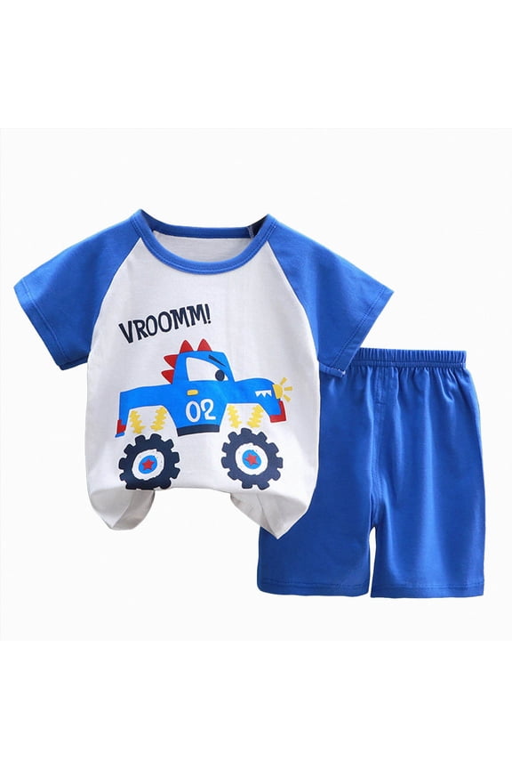 Shorts Pajamas Boys Toddler Baby Boys 3M-6Y Pajamas Truck Summer Pjs Sleepwear Cotton Kids Short Sets Clothes Blue,9-18 Months