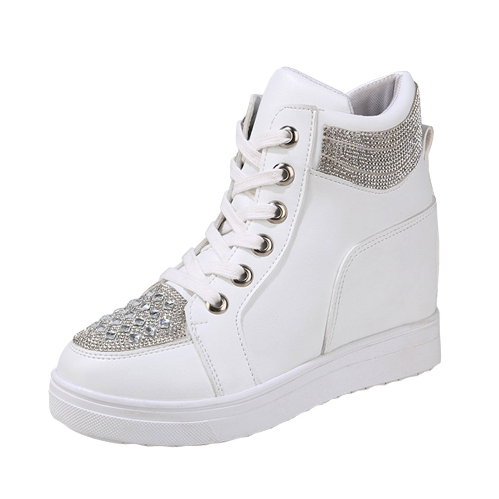 dmqupv Sneaker Women Shoes Rhinestone Inner Solid Color Lace Up High