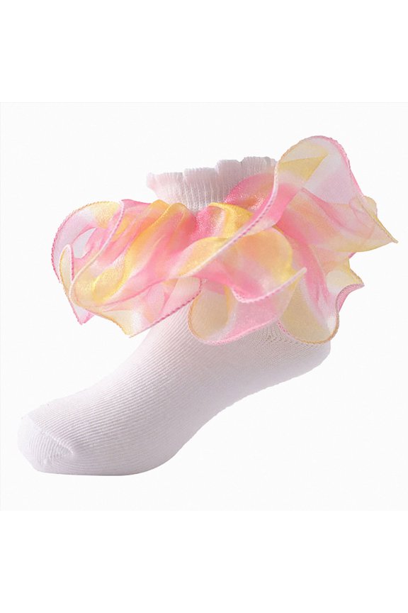 Socks with Ruffles Girls Ruffle Socks Toddler Girl Frilly Dress Socks Double Lace Big Ruffles Fold Over Sock for Baby Kids PK2,6-8 Years