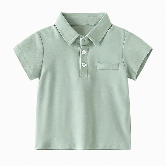 dmqupv Spring Shirts for Boys Toddler Baby Boy T Shirt Embroidered Lapel Collar Button Striped Blouse Tops Green,2-3 Years