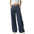 thumbnail image 1 of dmqupv Straight Leg Jeans for Women Women's Wide Leg Jeans High Waisted Strechy Raw Hem Frayed Hem Denim Pants Navy,Size for XL, 1 of 9