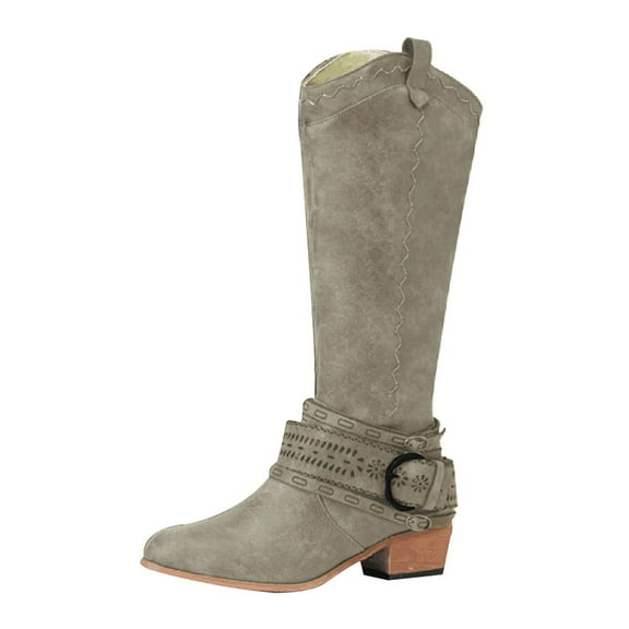 dmqupv Suede Knee High Boots for Women Wide Calf Boots for Women Vintage Buckle Boots Women's Out Womens Ladies Boots Mid Calf Shoes Khaki 8.5