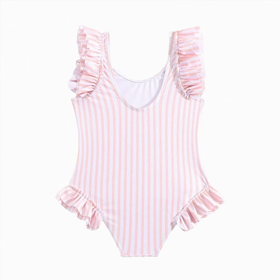 dmqupv Swim Suits Toddler Girl Swimsuit Ruffled Stripe Sleeveless Swimwear One Piece Baby Girl Bathing Suits Pink,5 Years