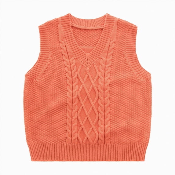 dmqupv Teen Back to School Clothes Girl's Sweater Vest Tops Fall V Neck Sleeveless Cute Cropped Cable Knit Vest Orange,10-11 Years
