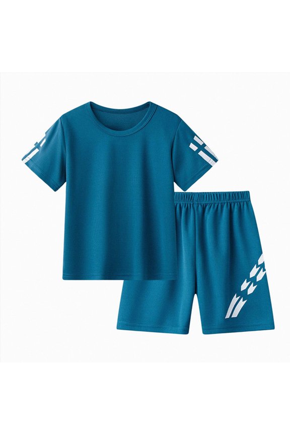 Teen Boys Summer Clothes Boys Sports Suit Summer Mesh Short Sleeved Set Children's Basketball Suit Two Piece Set Dark Blue,3-4 Years
