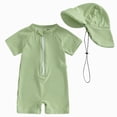 thumbnail image 1 of dmqupv Toddler Baby Boys Seersucker Long Sleeve One Piece Rash Guard Swimsuit Bathing Suit Swimwear with Hat Green,0-3 Months, 1 of 8