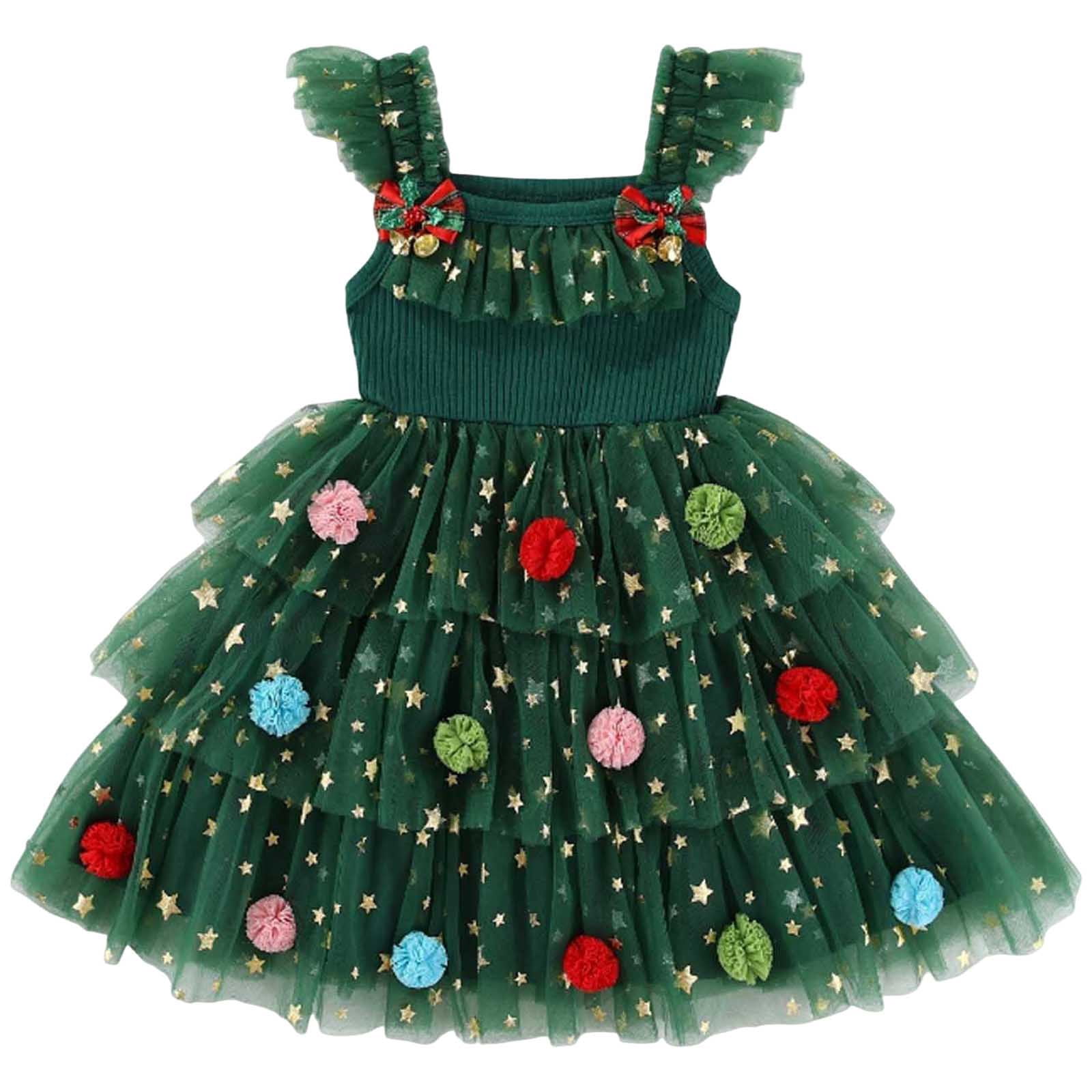 Dmqupv Toddler Baby Girl Christmas Dress Star Layered Tutu Tulle Dress Girls Cake Smash Xmas Tree Dresses Dark Green,Size for 4-5 Years