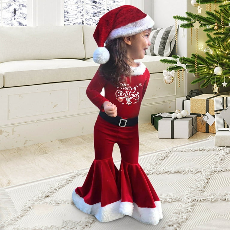 dmqupv Toddler Baby Kids Girls Suit Christmas Patchwork O Neck