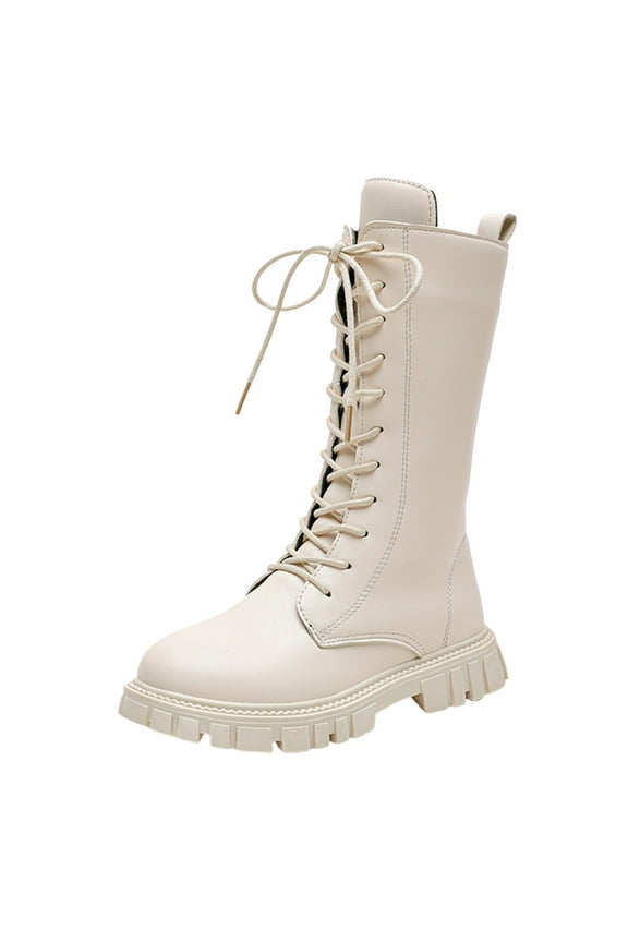 Toddler Girl Boots Children Shoes Comfortable And Soft Flat Boots Fashionable Lace Up Princess Boots White,Size for US 1.5