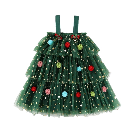 dmqupv Toddler Baby Girl Christmas Outfit Sleeveless Christmas Tree Dress Star Flower Green Tutu Dresses Xmas Clothes,3-4 Years