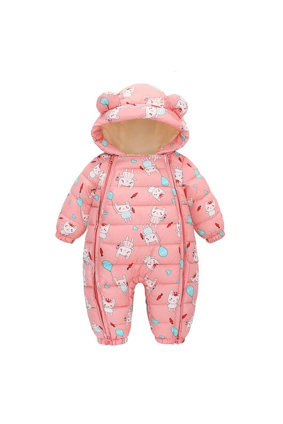 Toddler Little Hooded Romper Outerwear Baby Jacket Zipper Girl Ear Jumpsuit Winter Bear Winter Pram Baby Boy Pink 6-12 Months