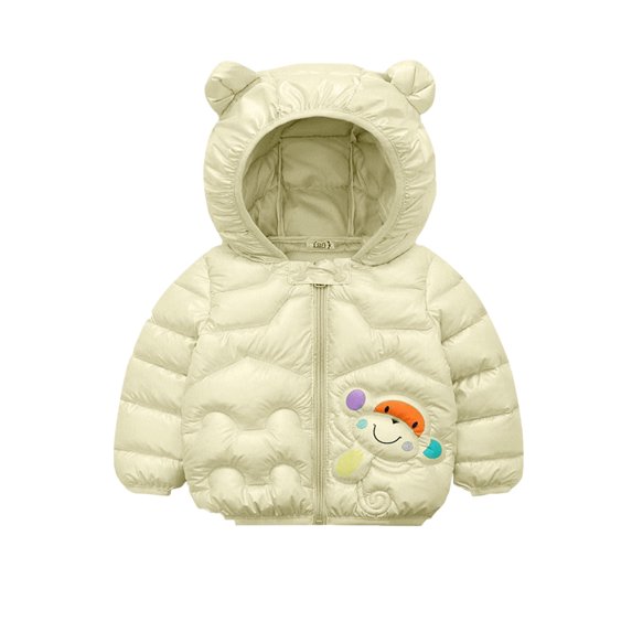 dmqupv Toddler Winter Coats for Girls 2t Toddler Boys Girls Winter Windproof Cartoon Monkey Prints Bear Ears Hooded Coat Beige 3-4 Years