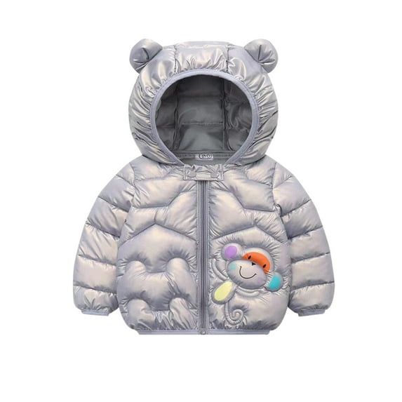 dmqupv Toddler Winter Coats for Girls 2t Toddler Boys Girls Winter Windproof Cartoon Monkey Prints Bear Ears Hooded Coat Grey 2-3 Years