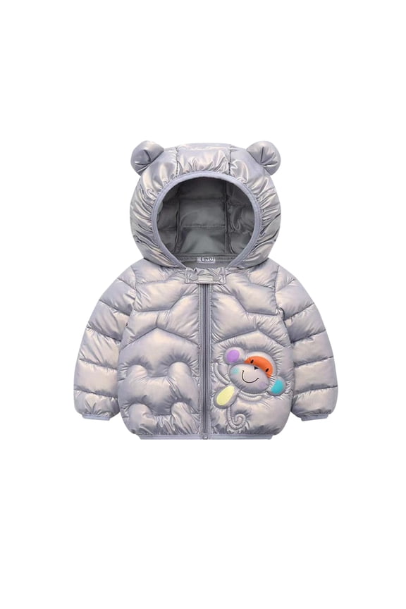 Toddler Winter Coats for Girls 2t Toddler Boys Girls Winter Windproof Cartoon Monkey Prints Bear Ears Hooded Coat Grey 2-3 Years