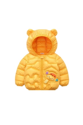 Toddler Winter Coats for Girls 2t Toddler Boys Girls Winter Windproof Cartoon Monkey Prints Bear Ears Hooded Coat Yellow 12-18 Months