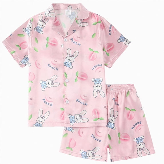 dmqupv Tween Pajamas Girls Pajamas Silky Pjs for Girls Satin Sleepwear 2 PCS Top and Shorts for Kids Girl Pajamas Blue,4-5 Years