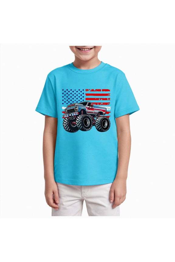 Usa Flag Shirt Kids Boys Fourth of July Crewneck Tee USA Flag Patriotic Casual Holiday Clothes Sky Blue,13-14 Years