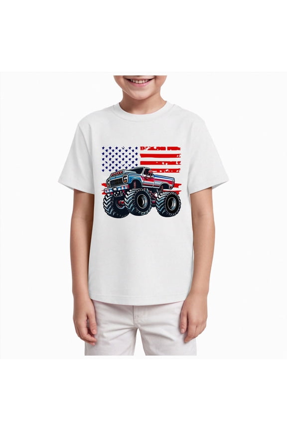 Usa Toddler Shirt Boys Fourth of July Crewneck Tee USA Flag Patriotic Casual Holiday Clothes White,3-4 Years