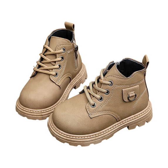 dmqupv Winter Boots Girl Little Girls Combat Boots Waterproof Boots Lace Up Side Zipper Ankle Booties Khaki,Size for US 8.5