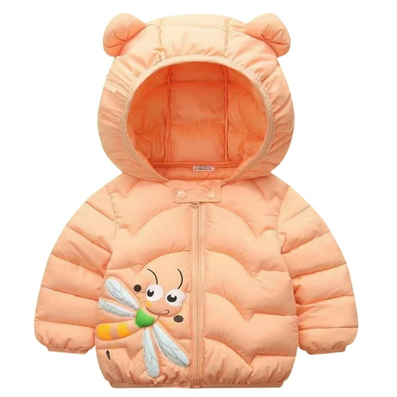 dmqupv Winter Coats for Girls 4t Toddler Boys Girls Winter Windproof Cartoon Bee Prints Bear Ears Hooded Coat Jacket Coat Orange 12-18 Months