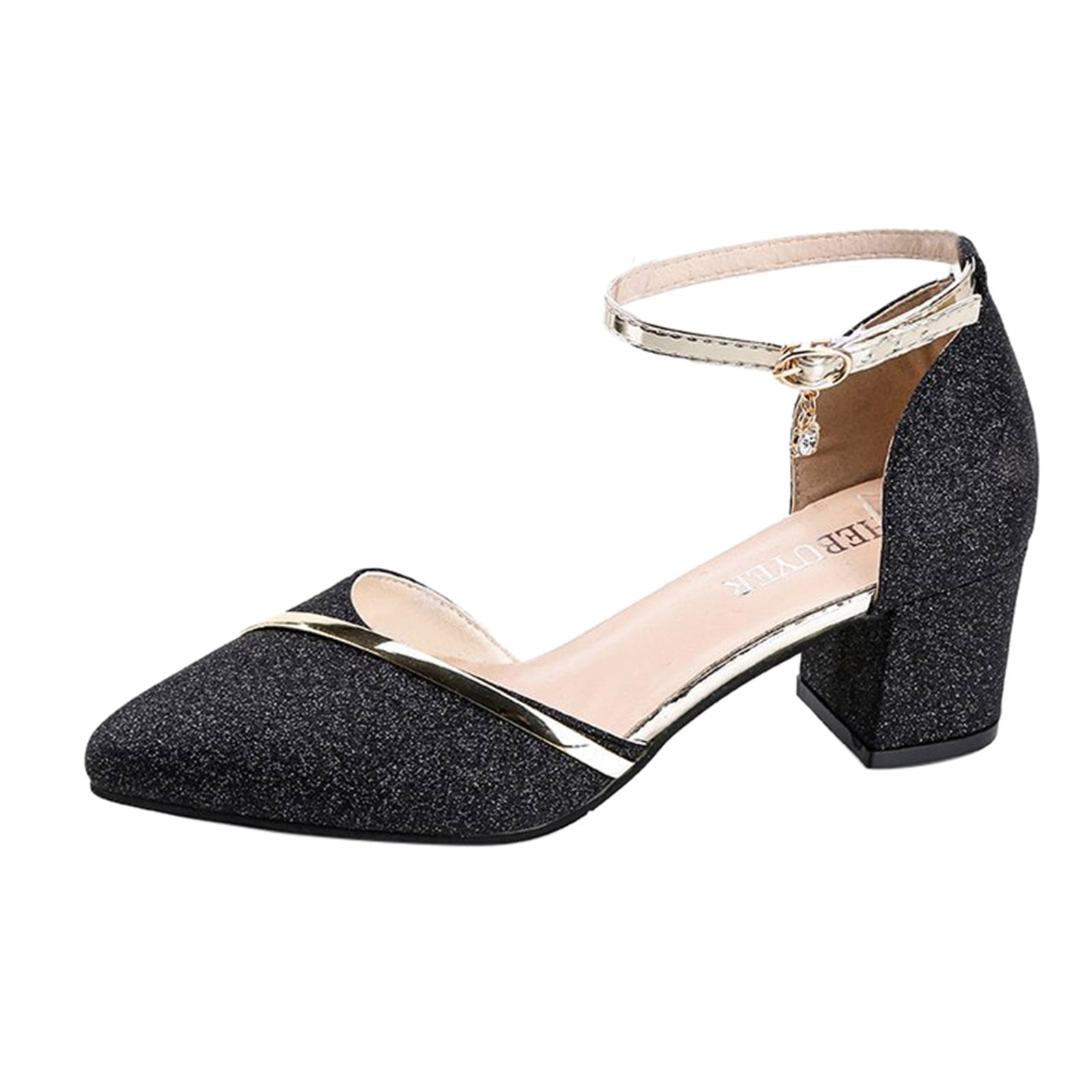 dmqupv Women Shoes Size 12 Wide Sandals Sequin Buckle Pointed Thick