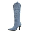 thumbnail image 1 of dmqupv Women Western Cowboy Pointed Toe Knee High Pull On Tabs Boots Cowgirl Boots Wide Calf Plus Size Square Toe Blue Size 38, 1 of 5