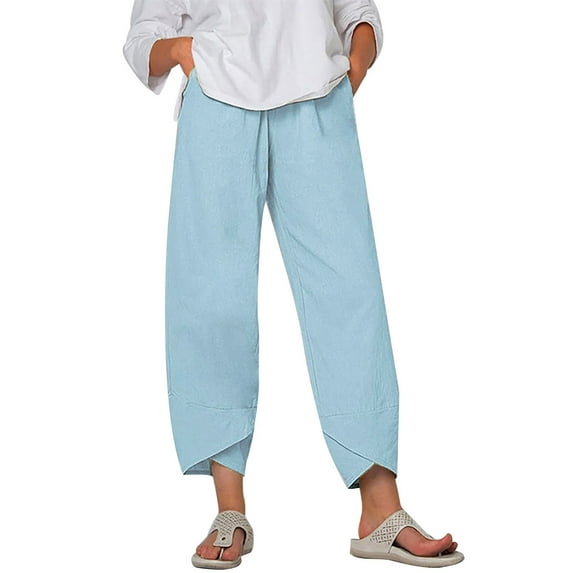 dmqupv Womens Black Dress Pants Women's Stretch Elastic Waist Pull-On Legging Pant Sky Blue 4XL