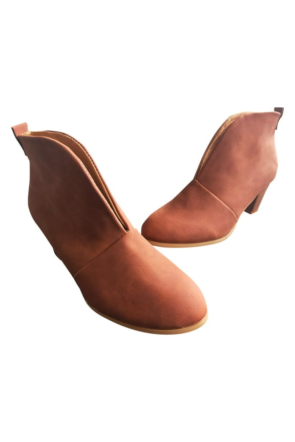Womens Cutout Booties And Boots Fahsion Short Heel Booties Boots Women's Stacked Leather Boots Boots Women with Laces Shoes Brown 8.5