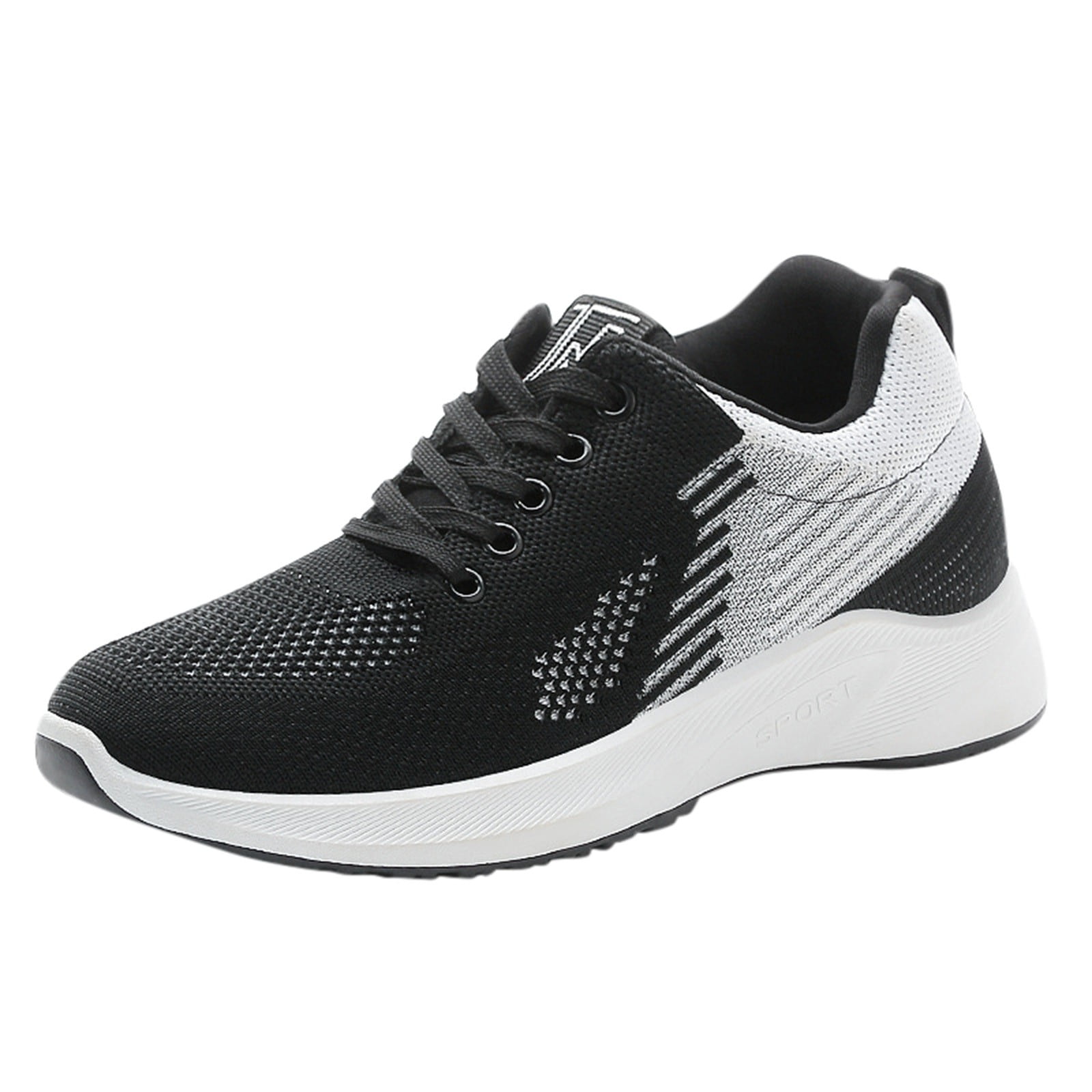 dmqupv Womens Memory Foam Sneakers Wide Width Women Breathable Lace Up Shoes Flats Rhinestone Sock Sneakers for Women Black 8.5