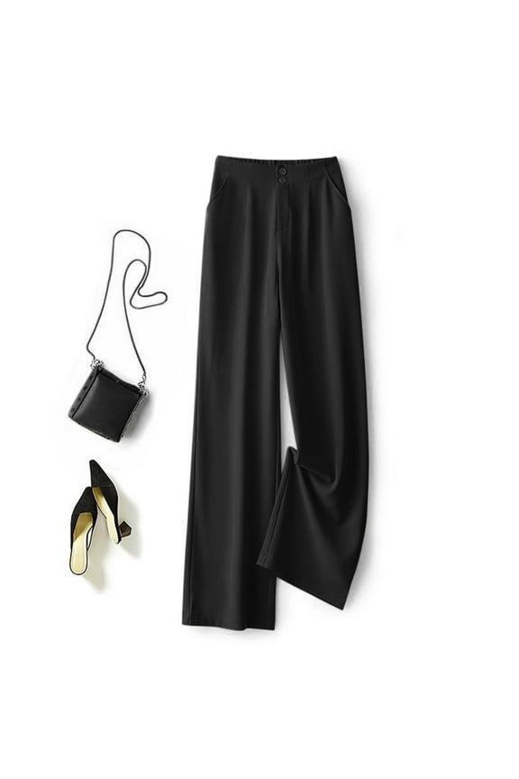 Womens Petite Pants Casual Work Women's Wide Leg Pants High Elastic Waisted In The Back Dress Casual Pants for Women Black X-Large