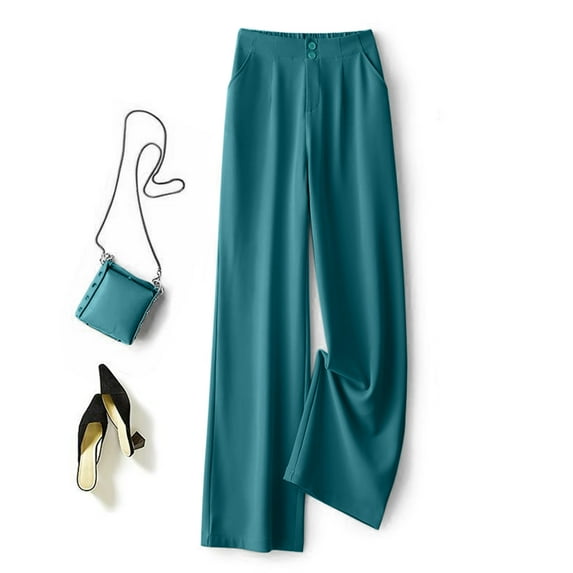 dmqupv Womens Petite Pants Casual Work Women's Wide Leg Pants High Elastic Waisted In The Back Dress Casual Pants for Women Blue X-Large