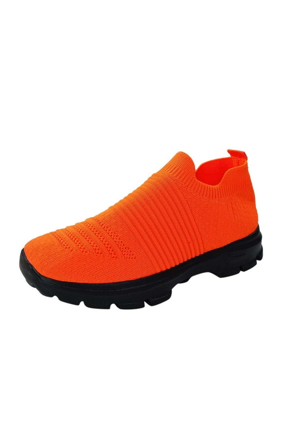 Womens Slip On Walking Sneakers Womens Walking Shoes Slip on Sock Sneakers Lady Girls Mesh Air Cushion Platform Loafers Fashion Casual Orange 40