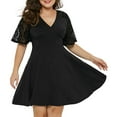thumbnail image 1 of dmqupv plus Party Dresses for Women V-Neck Casual Lace Short Size Women Swing Women Dresses with Leather Detail Black 4X-Large, 1 of 5