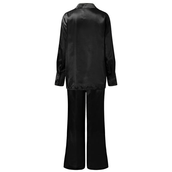 dmqupv plus Size Suits for Wedding Wide Leg Pants Satin Sets Women 2 Piece Outfits Casual Long Sleeve Button Woman All Outfits Black XX-Large