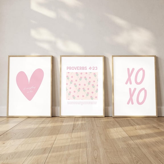 do everything in love heart poster prints xoxo trendy apartment proverbs 4 23 scripture pink wall art prints dorm aesthetic Poster Set 3