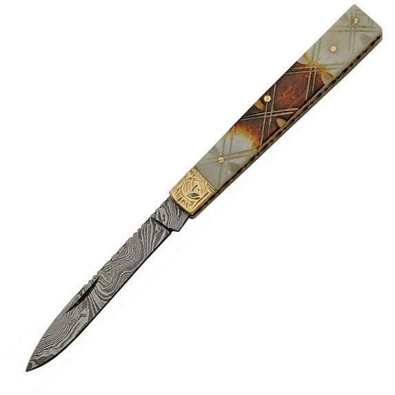 doctor folding knife | damascus steel blade stag bone handle
