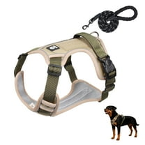 Behome Dog Harness and Leash Set, No Pull Adjustable Pet Harness with Handle & Reflective Trim, Dog Vest for Training Hunting Walking, Khaki, L