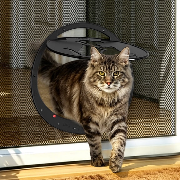 Cat Door for Screen Door, Patent Design Pet Screen Door with Lockable Magnetic Flap for Doggy Door and Cat Door, Black