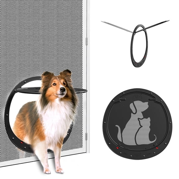 Dog Door for Screen Door, Patent Design Pet Screen Door with Lockable Magnetic Flap for Doggy Door and Cat Door, Black