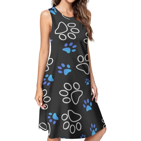 dog paw print Spring Summer Dresses for Women Fashion T-shirt Dress Casual Sleeveless Loose Sundress with Pockets