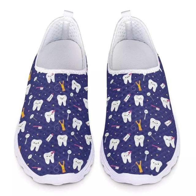 doginthehole Cute Cartoon Tooth Print Women's Shoes Dentist Mesh Ladies