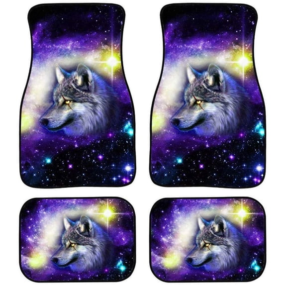 doginthehole Universal Fit 4-Piece Heavy Duty All Weather Protection Rubber Floor Mats Galaxy Wolf Pattern Car Foot Mats Carpet Non Slip Automobile Mats for Women C80