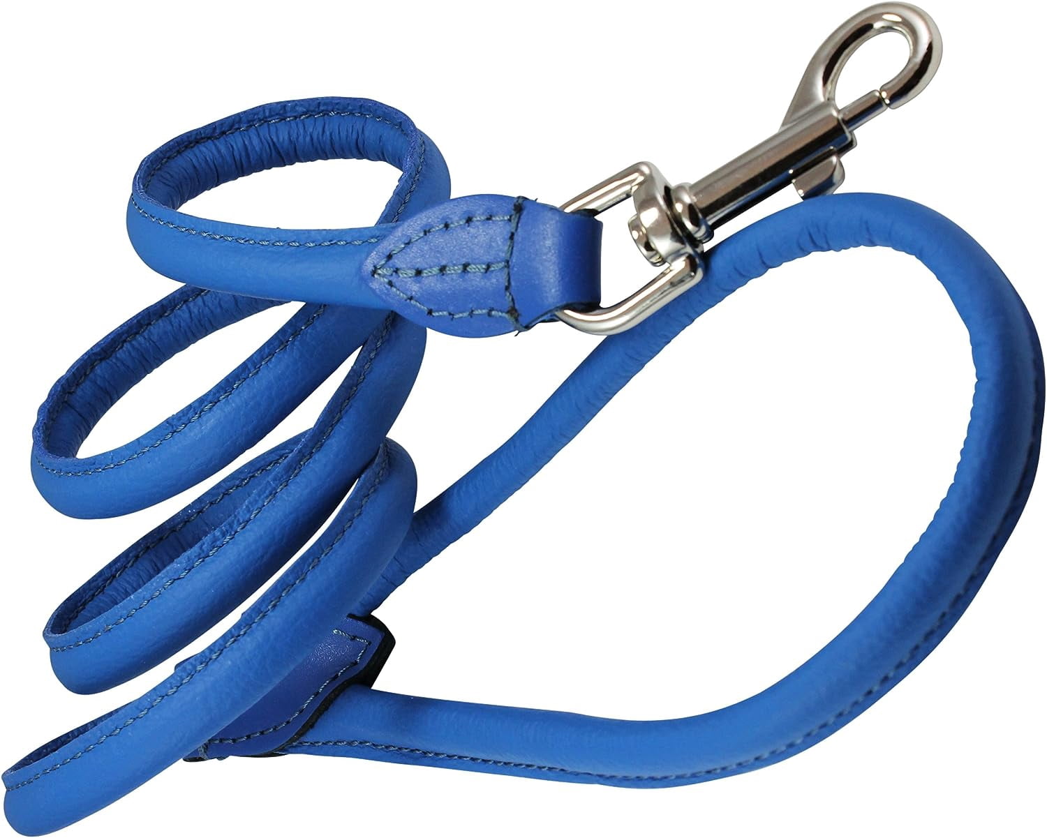 dogs my love 4ft long round genuine rolled leather dog leash blue (medium: 7/16" (10mm))