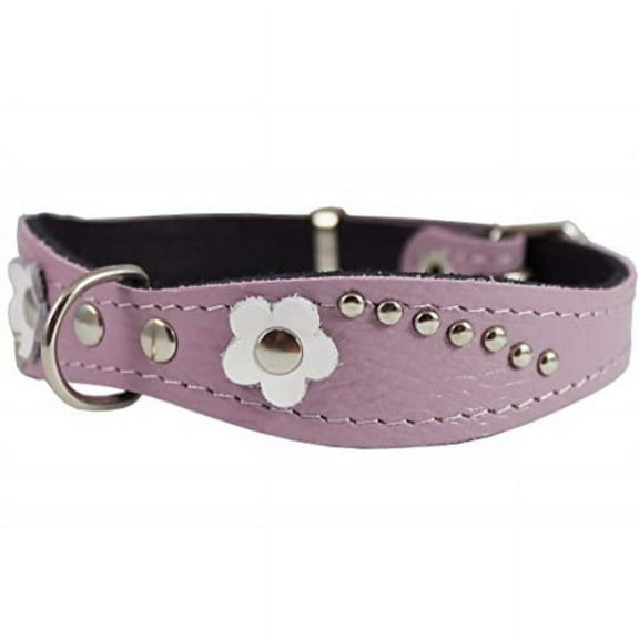dogs my love genuine leather designer dog collar 11" x3/4" with studs, daisy, and rhinestone