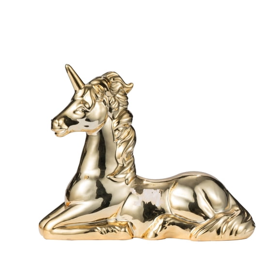 dokea 11x4.5x9" Flora & Fauna Unicorn Figurine, Gold Ceramic Statue
