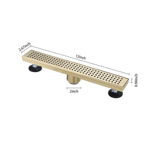 dokea 12 Inch Linear Shower Drain with Hair Strainer & Leveling Feet - Stainless Steel