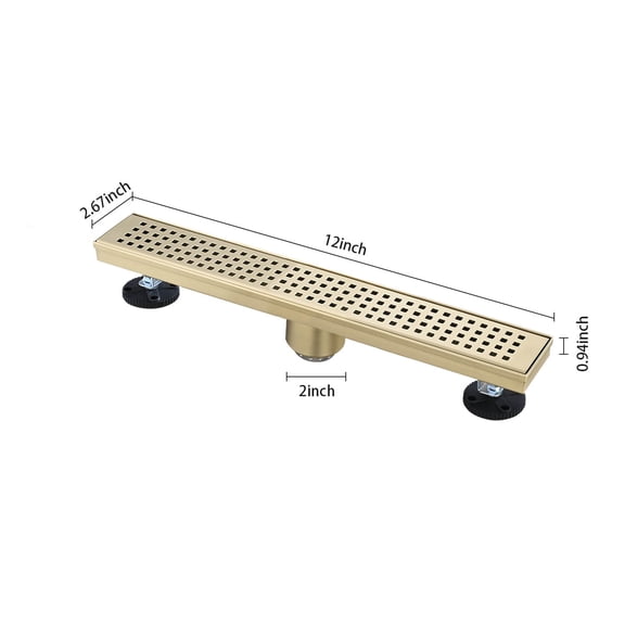 dokea 12 Inch Linear Shower Drain with Hair Strainer & Leveling Feet - Stainless Steel